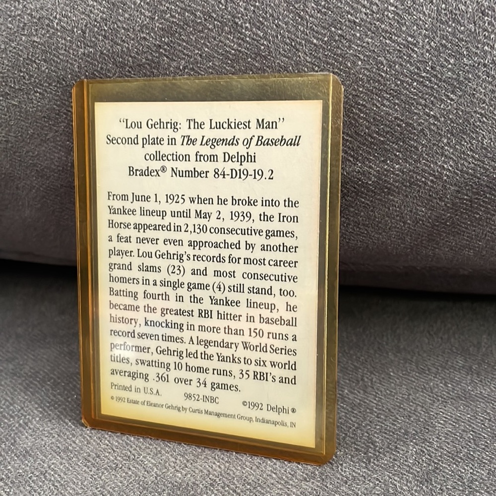 NWT.  Vintage Lou Gehrig “The Luckiest Man”. Collectible baseball plate. - Picture 5 of 6